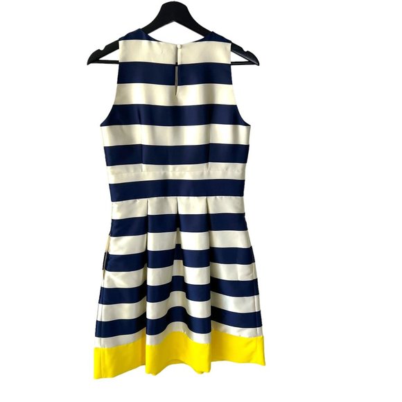 Eliza J Blue White Yellow Stripe Sleeveless Fit Flare Knee Length Dress 6 - Picture 4 of 12